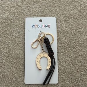 Gold Horseshoe Keychain with Brown Braided Tassel